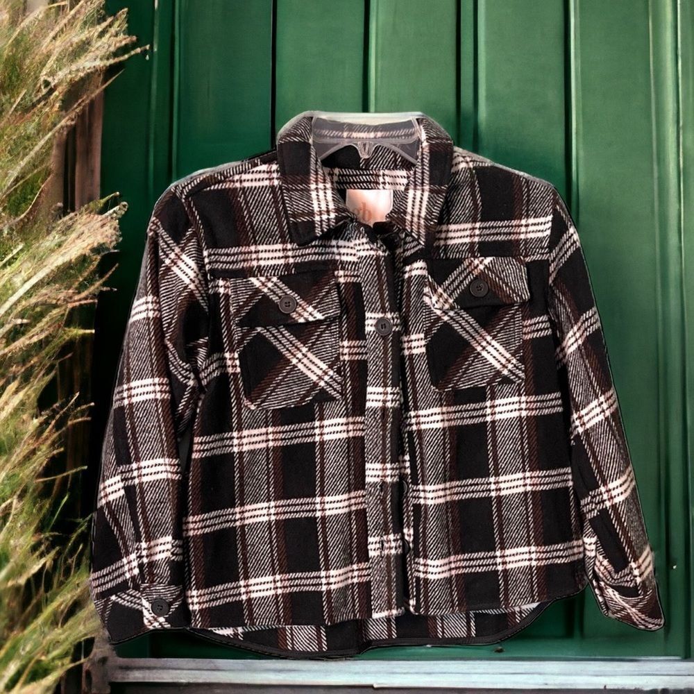 ✔️ GB Girls Lightweight Plaid Button Down Jacket with Pockets